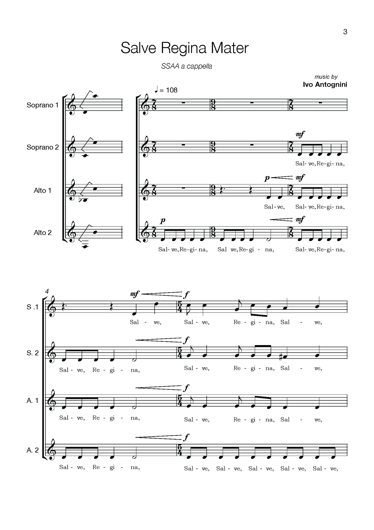 Ivo Antognini: Salve Regina Mater (SSAA)