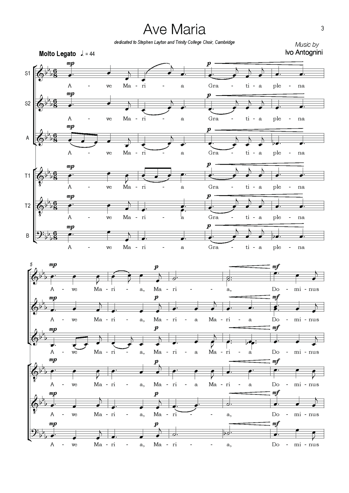 Ivo Antognini: Ave Maria (SSATTB)